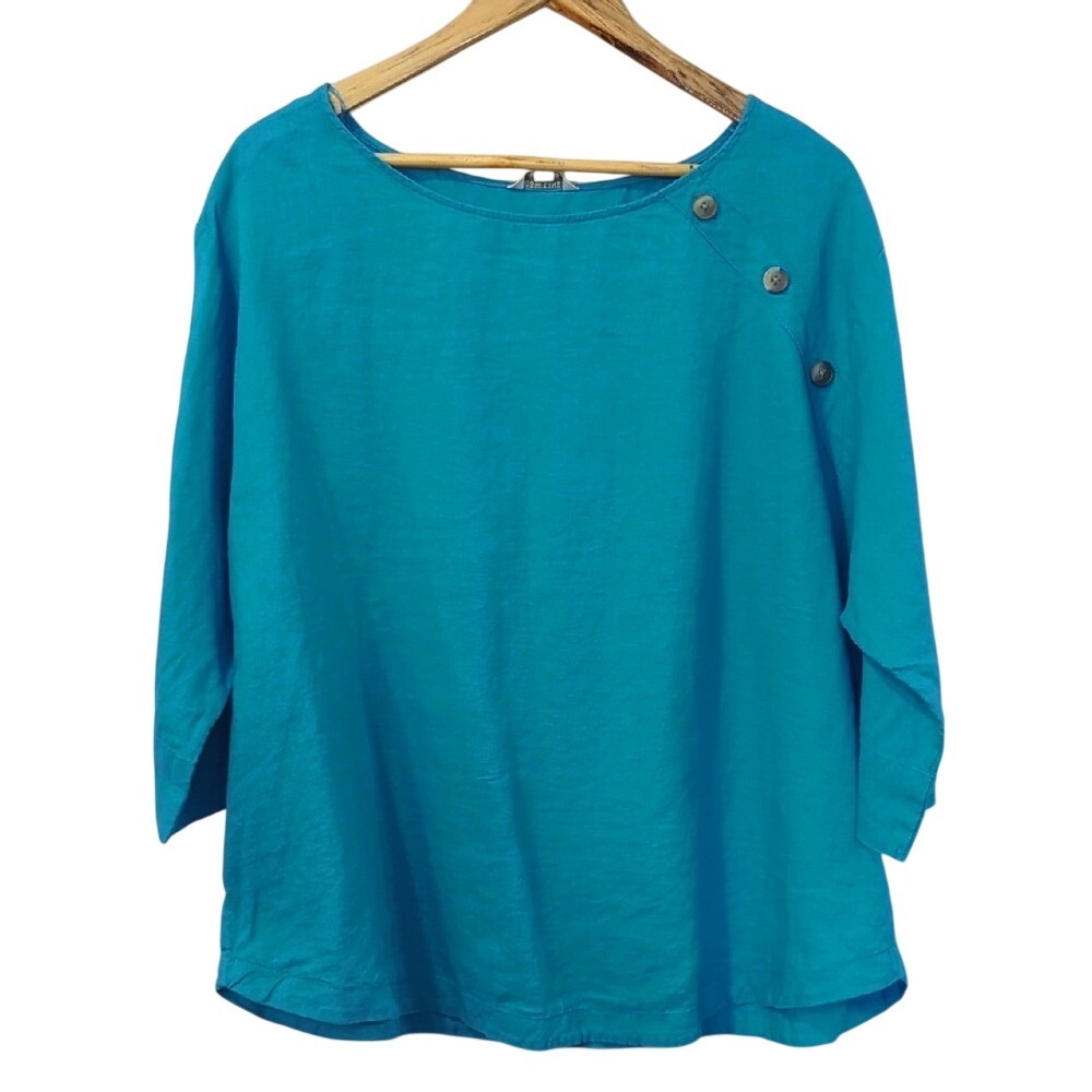 100% Linen‎ Top Blue size XL Boxy Fit